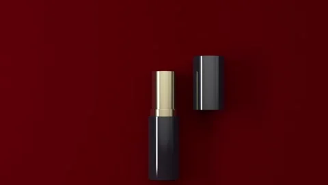 3D open lipstick with a cap on a red background. Minimal modern motion design. Stock Footage 157726421
