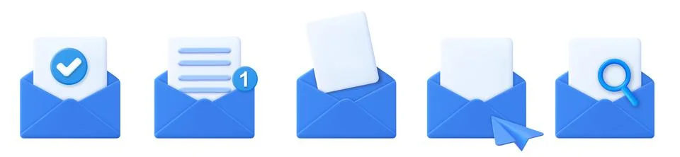 3d open mail envelope icon set Stock Illustration
