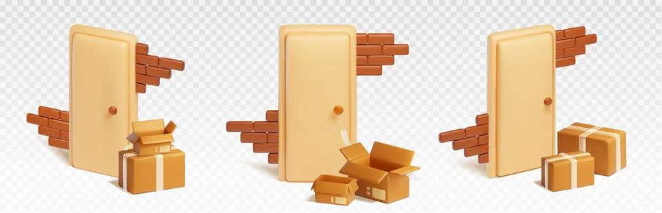 3d open parcel box delivery to door vector concept Illustration