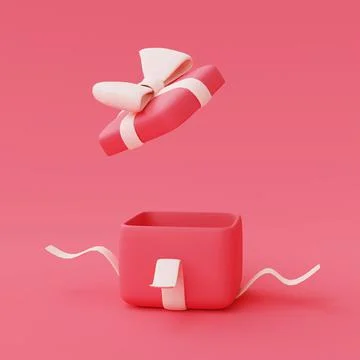 3d open pink gift box with ribbons Stock Illustration