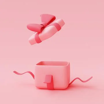 3d open pink gift box with ribbons Stock Illustration