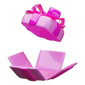 3D open pink gift box with ribbon bow vector icon, realistic festive present Stock Illustration