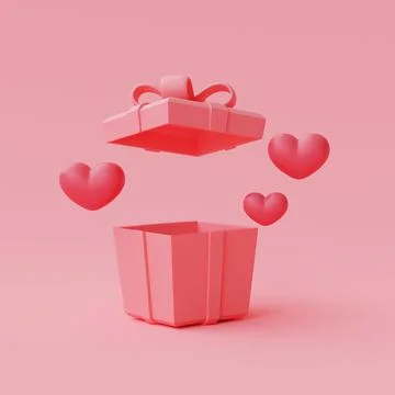 3d open pink gift boxes with red hart Stock Illustration