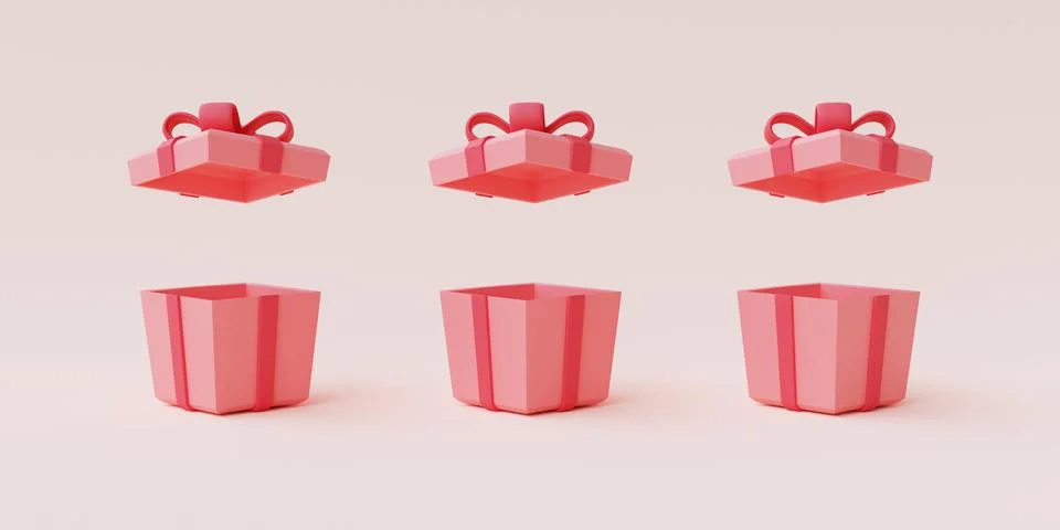 3d open pink gift boxes with ribbons Stock Illustration