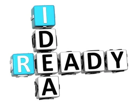 3d open ready idea crossword cube words Stock Illustration