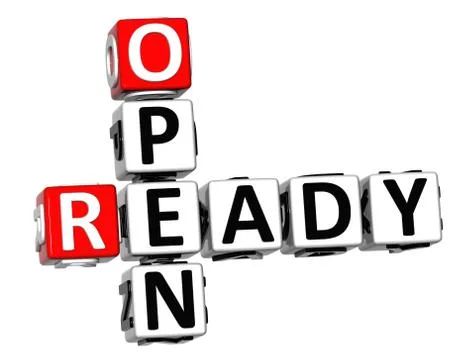 3d open ready idea crossword cube words Stock Illustration