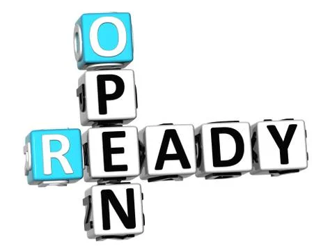 3d open ready idea crossword cube words Stock Illustration