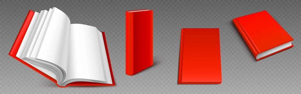 3d open red book set from different angles Stock Illustration