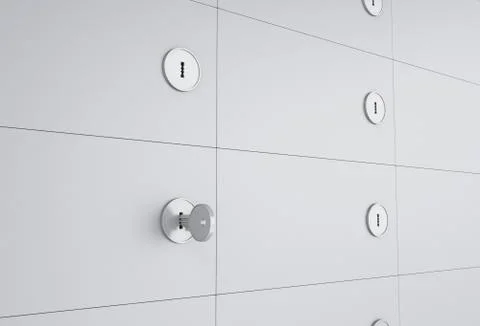 3d Open safe deposit box with key on keyhole. イラスト素材