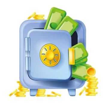 3D open safe, vector bank money iron box icon, isolated vault Ilustración de archivo