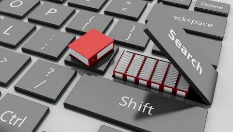 3d Open "search" button with folders Stock Illustration
