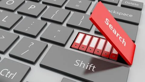 3d Open "search" button with folders Stock Illustration