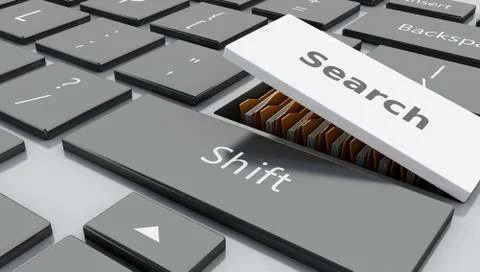 3d Open "search" button with folders Stock Illustration