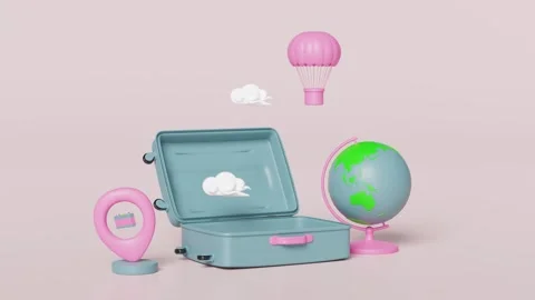 3d open suitcase empty with location pin, GPS navigator, map, cloud, globe,.. Stock Footage 268553911