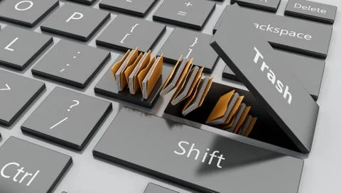 3d Open "trash" button with folders Stock Illustration