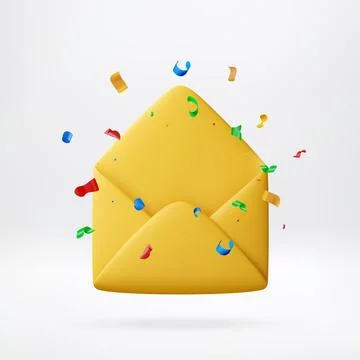 3D Open yellow envelope with colorful confetti. 스톡 일러스트