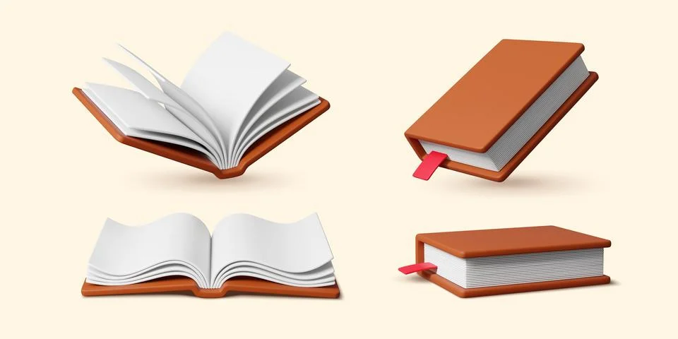 3d opened and closed book with hardcover Illustrazione stock