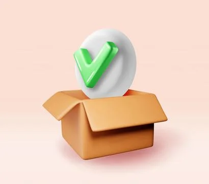3d opened delivery box with checkmark isolated Stock Illustration