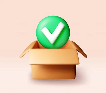 3d opened delivery box with checkmark isolated Stock Illustration
