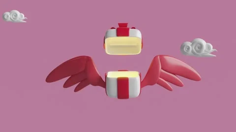 3d opened gift box with wings, cloud. happy new year concept, alpha channel Stock Footage 260218497