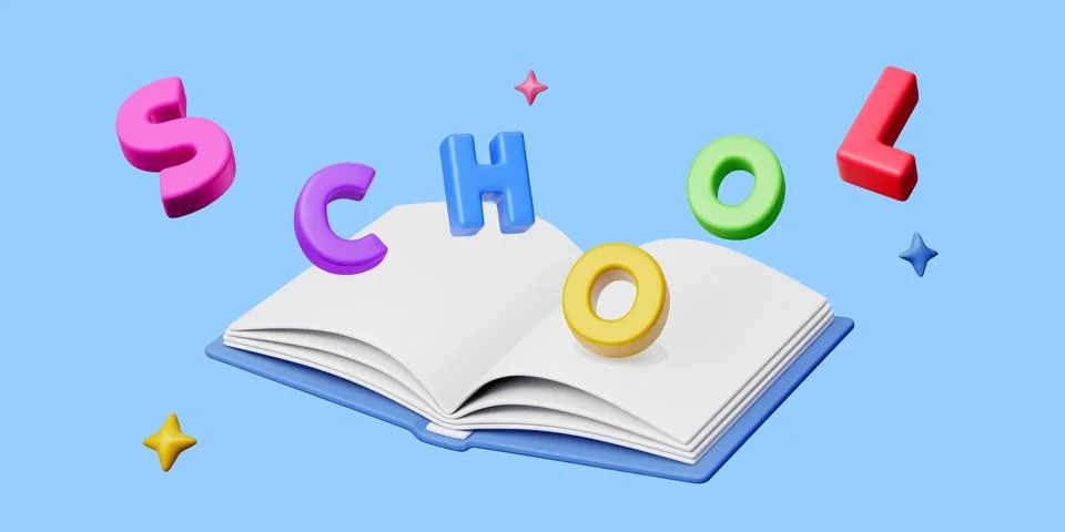 3D opened school text book learn and study lecture Stock Illustration