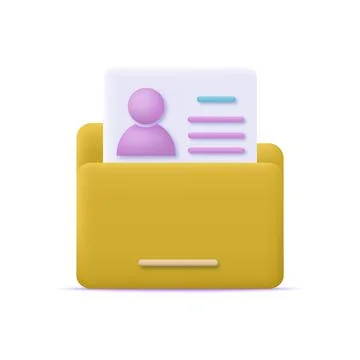 3d opened yellow folder with documents icon. Vector Stockillustratie