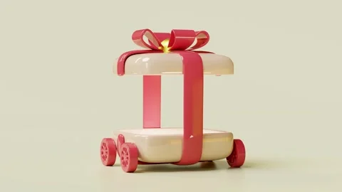 3d opening gift box on wheels spinning around isolated on beige background... Stock Footage 292965110