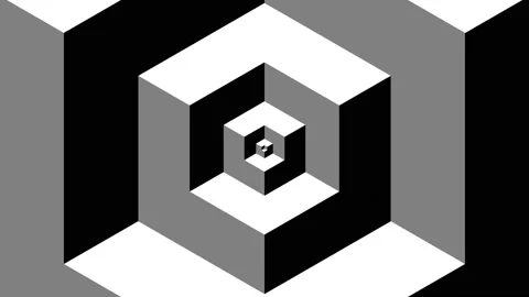 3d optical illusion Black and white isometric fractal Cubes, 4k looping backgrou Stock Footage 214294525