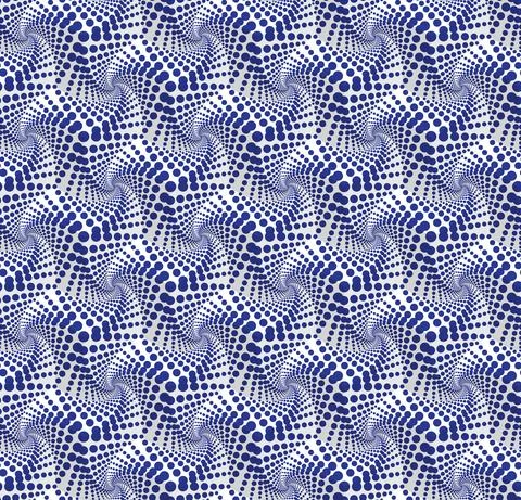 3d optical illusion of blue dots on white background. Seamless vector pattern. Stock Illustration