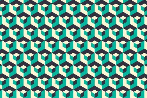 3d optical illusion hexagonal cubes pattern in teal colors Stock Illustration
