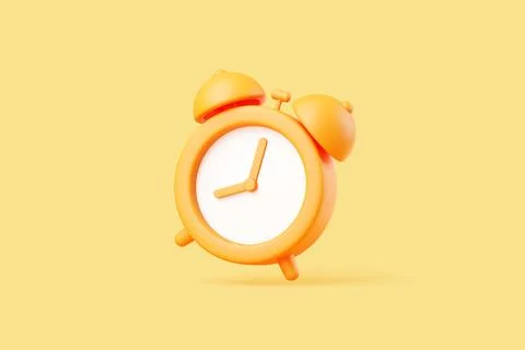 3D Orange Alarm Clock Isolated on Yellow Background Stock Illustration