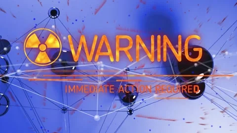 3D orange alert animating after trefoil icon appearing pulsing headline sliding Stock Footage 329750318