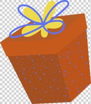 3D orange box is sitting on transparent backdrop showing blue speckles, ribbon Stock Illustration