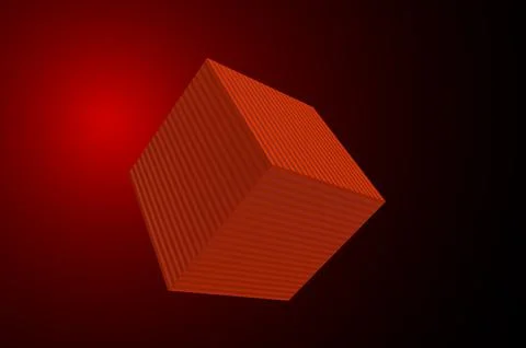 3D orange cube in dark red space Stock Illustration