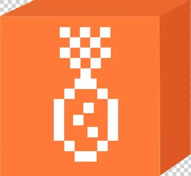 3D orange cube is showing white pixel-art trophy icon on front face in Illustrazione stock