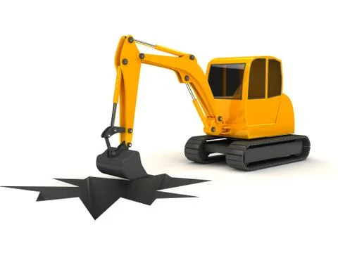 3d orange digger working on white background Stock Illustration