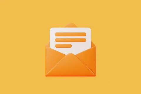 3D orange envelope with document icon Stock Illustration