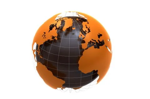3d orange globe on white background Illustrazione stock