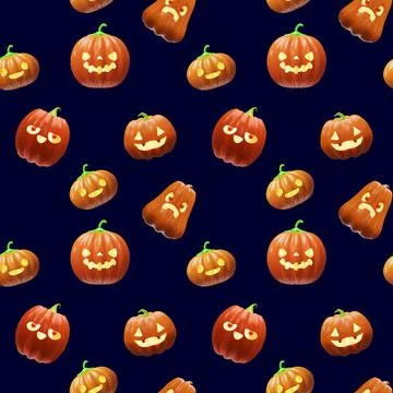 3d orange Halloween pumpkins pattern Stock Illustration