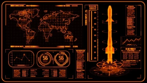 3D Orange HUD Rocket Interface Motion Graphic Element Stock Footage 105605722