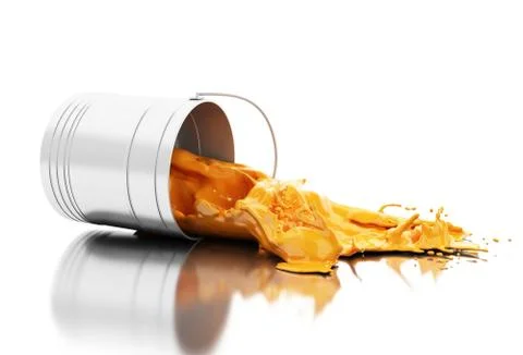 3d Orange paint splashing out of can Illustrazione stock