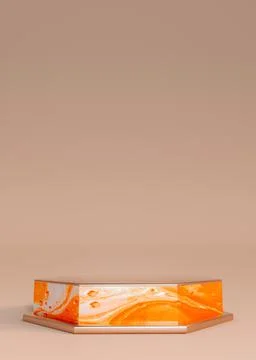 3D orange podium marble pattern. Pedestal for product presentation Illustrazione stock