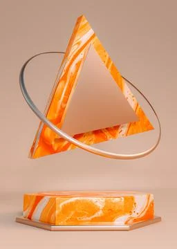 3D orange podium with triangle and marble pattern. Illustrazione stock