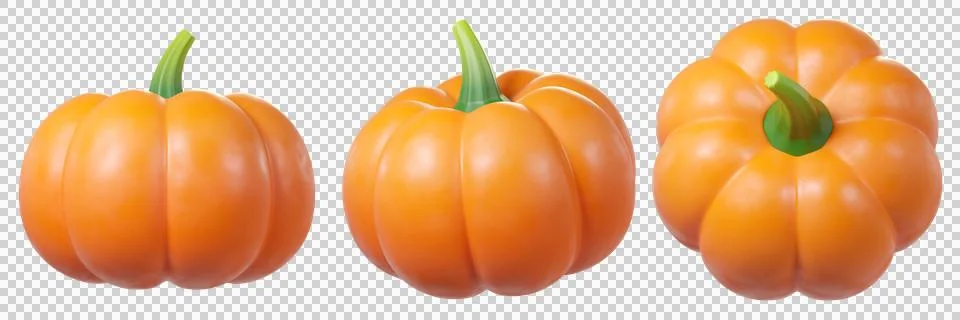 3D orange pumpkin in different angles Stock Illustration