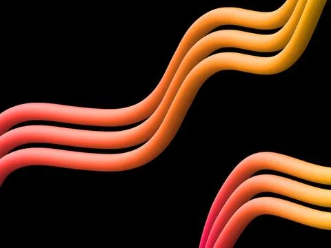3D Orange Red Wavy Tubes Abstract Black Background Stock Illustration