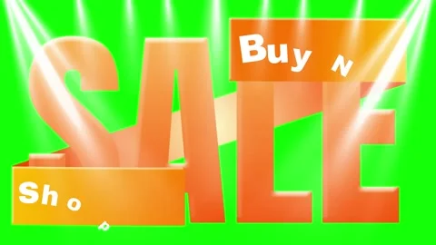 3D Orange Sale Text Floating Against A Bright Green Screen Background With Видео 338424425