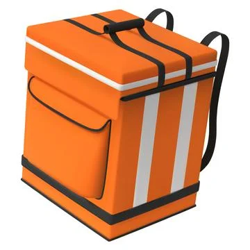3D orange thermal bag for transporting and storing hot and cold food, side view. Stock Illustration