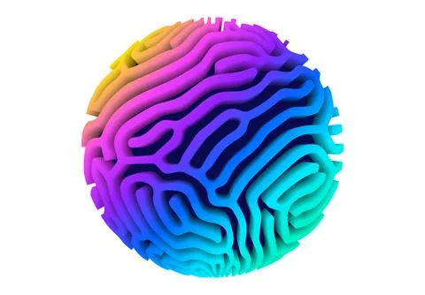 3d orb shape with algorithmic pattern and holographic color gradient. Scienti Stock Illustration
