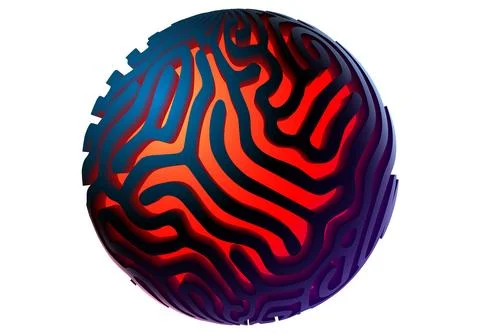 3d orb shape with algorithmic pattern and holographic color gradient. Scienti Stock Illustration