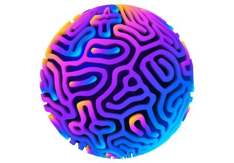 3d orb shape with algorithmic pattern and holographic color gradient. Scienti Stock Illustration